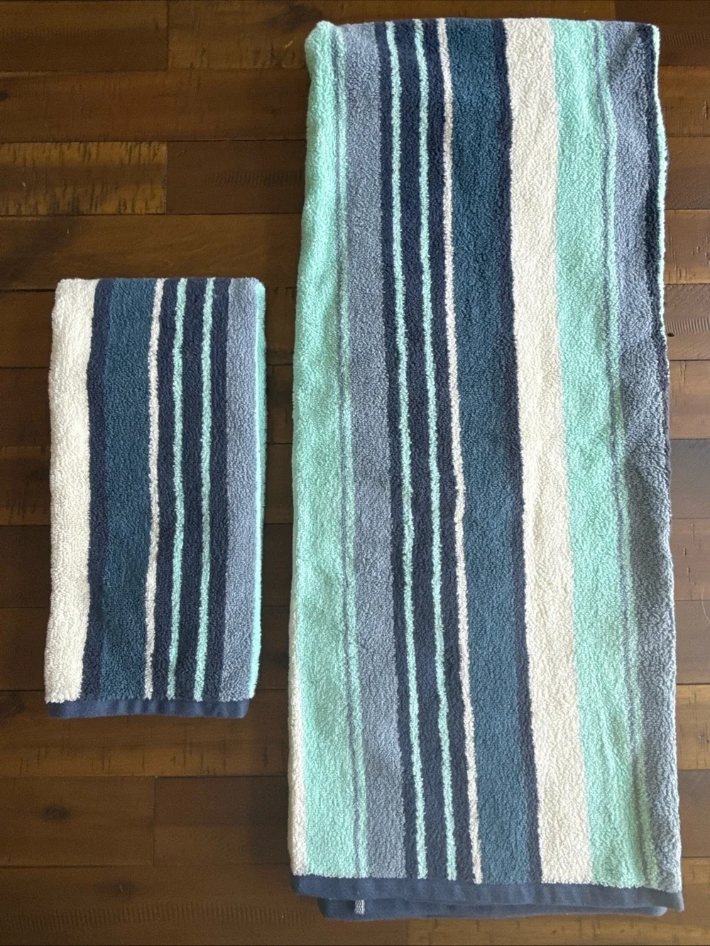 LOFT by LOFTEX Luxury 6Pc - 2 Bath 4 Hand Towel 100% Cotton Aqua Blue Stripe NEW